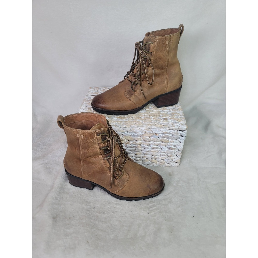 Sorel Cate Lace Brown Leather Ankle Boots Waterproof Granola Girl 8.5 Rugged